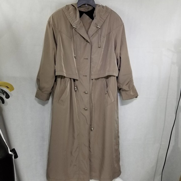 Women Trench Rain Coat Beige Taupe Fall Jacket American Bazaar 16 Missing Button - Picture 1 of 12